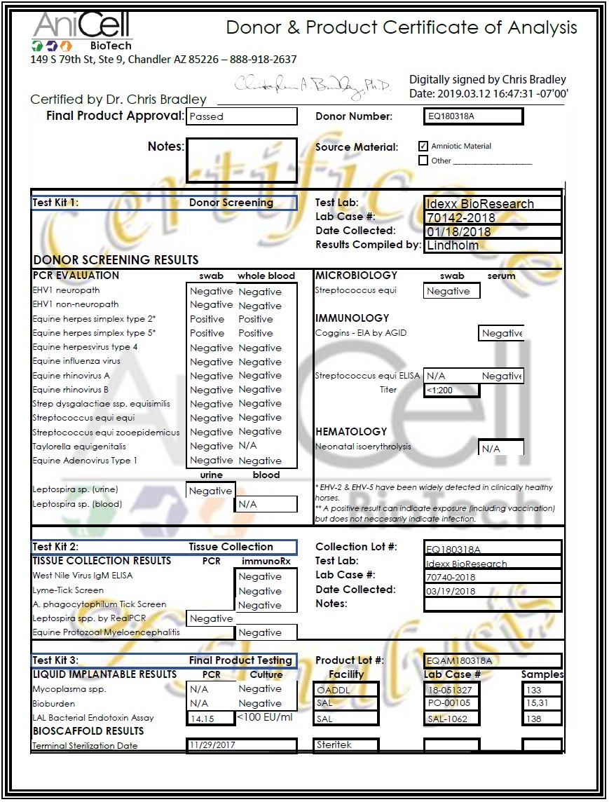 Certificate of Analysis Template - AniCell Biotech With Regard To Certificate Of Analysis Template